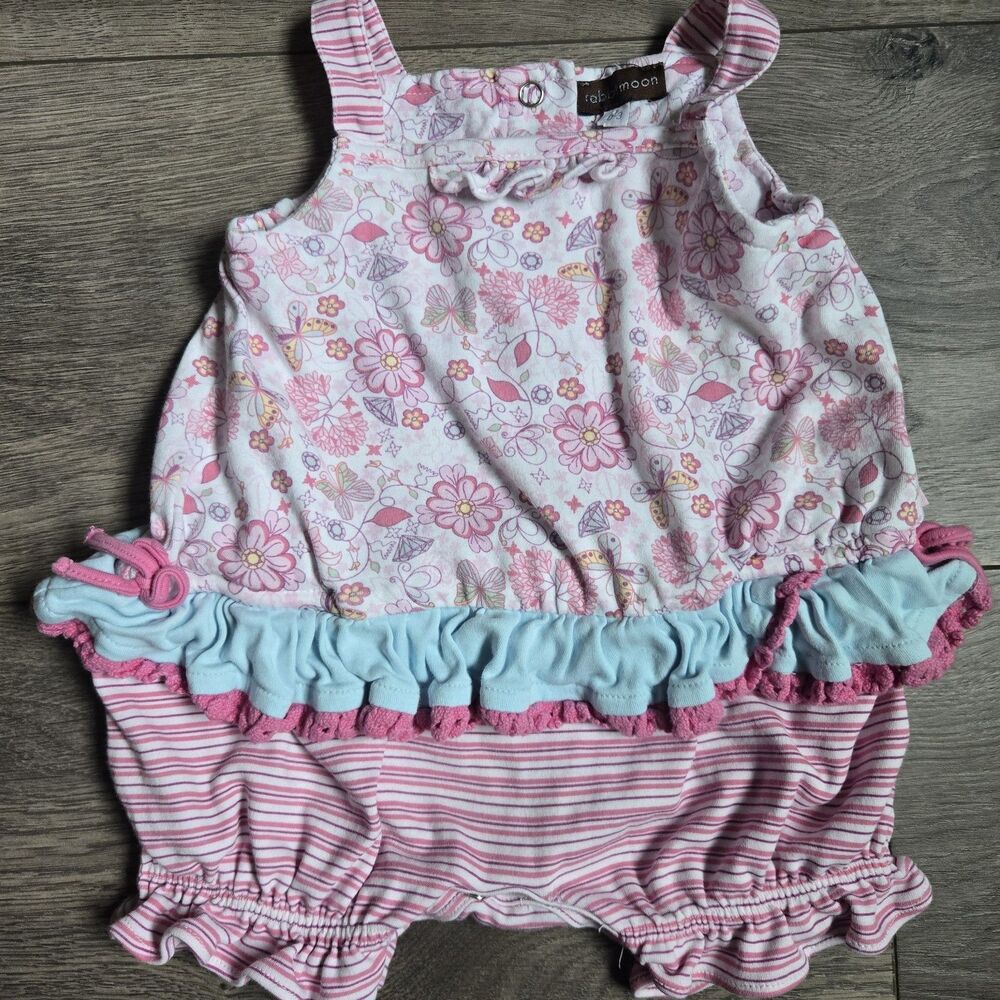 Rabbit Moon Baby Girl 0-3M Floral Stripe Ruffle Romper Sunsuit Cottagecore